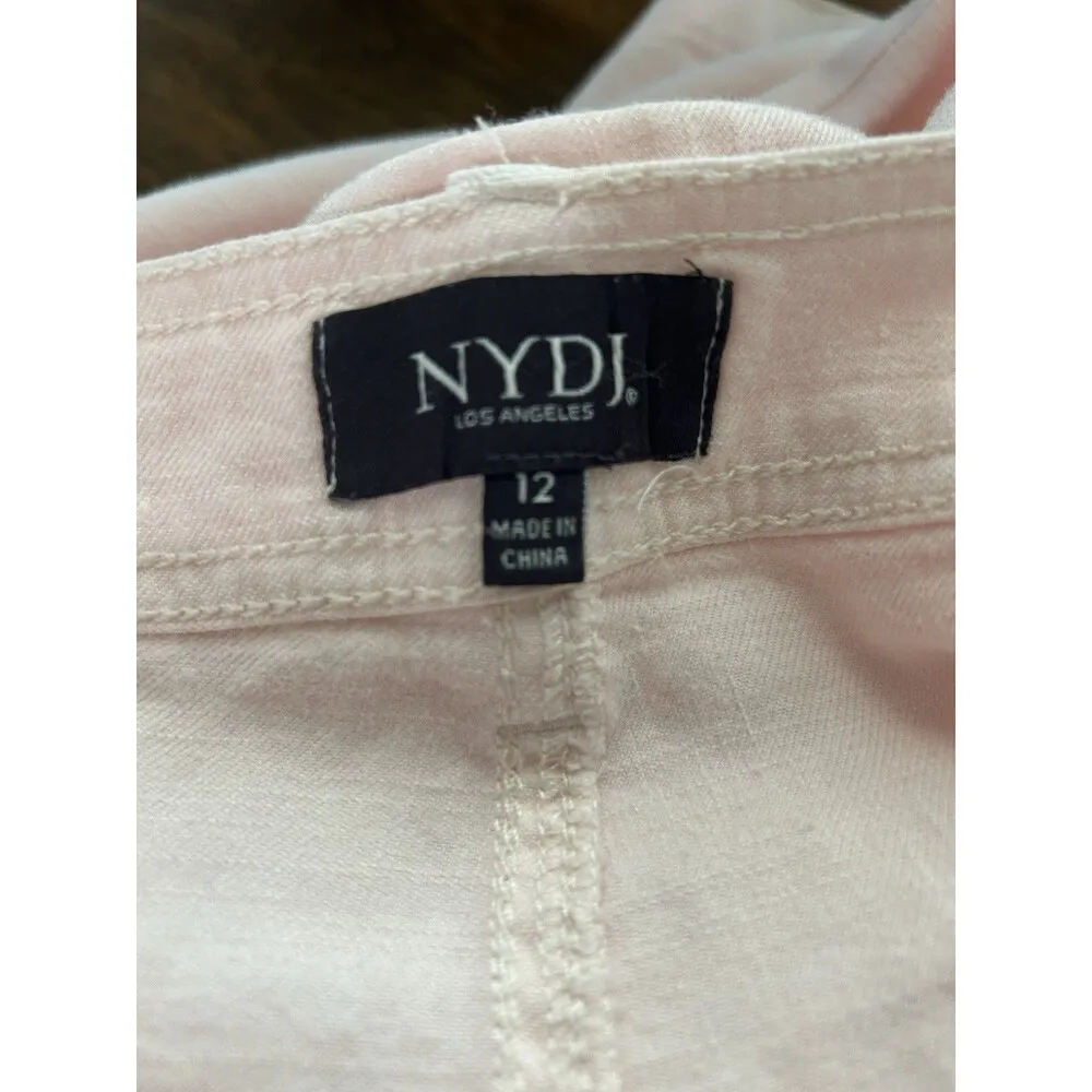 NYDJ Women Linen Blend Stretch Pants Wide Leg Pale Pink Mid-Rise Casual Size 12 - Image 3