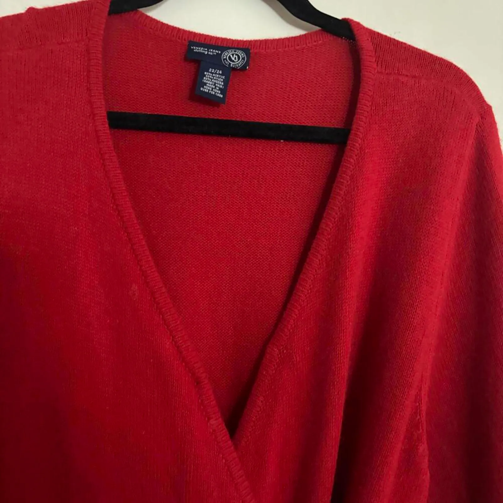 Venezia Jeans Angora Blend Red V Neck Wrap Sweater Soft Stretch Size undefined - Image 2