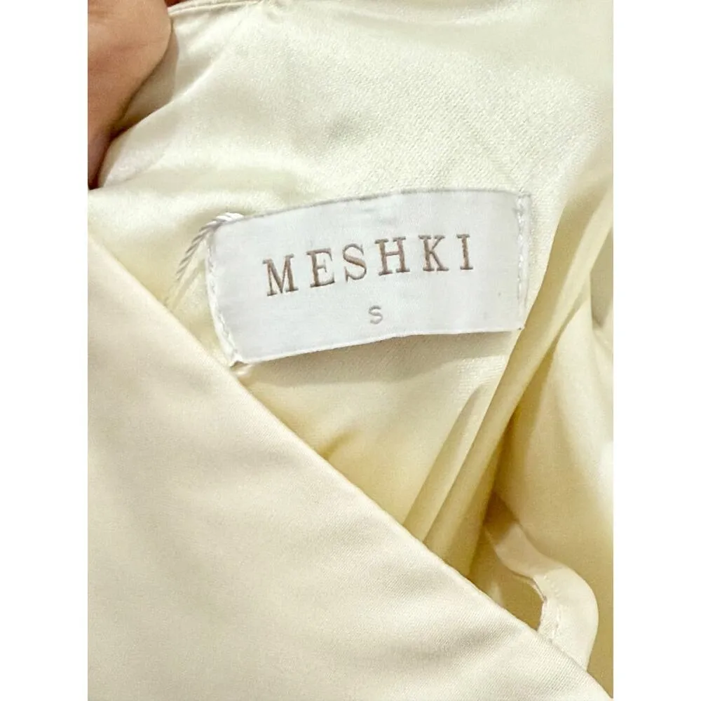 Meshki Satin Sleeveless Cowl Neck Spaghetti Strap Maxi Slip Dress Cream Womens S - Image 3