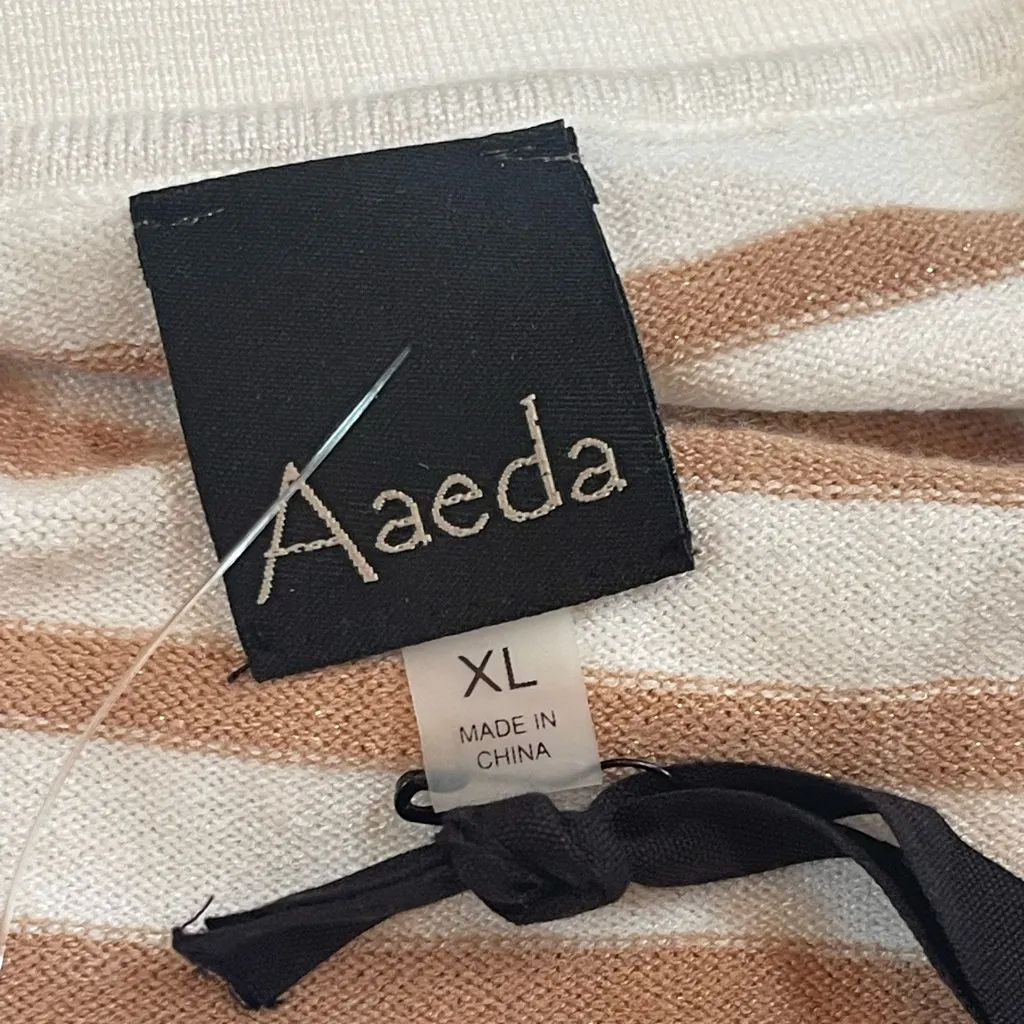 Aaeda Polo Collar Stripe Sweater Gold Metallic short sleeves Sz XL White - Image 8