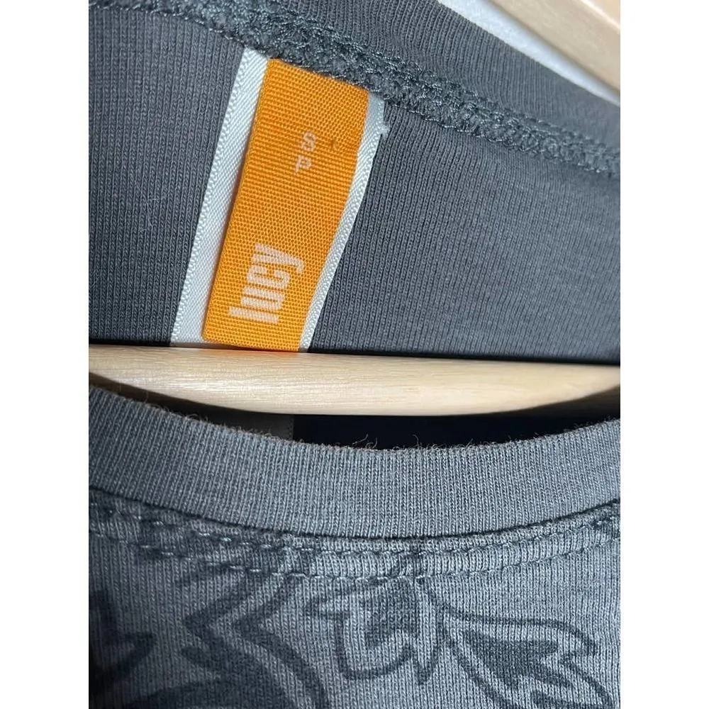 Lucy Paisley Floral Print Athleisure Top Womens Size S Long Sleeves Cotton Gray - Image 5