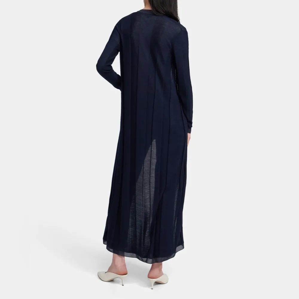 Theory • Navy Wool Silk Long Duster Cardigan Crepe De Chine - Image 3
