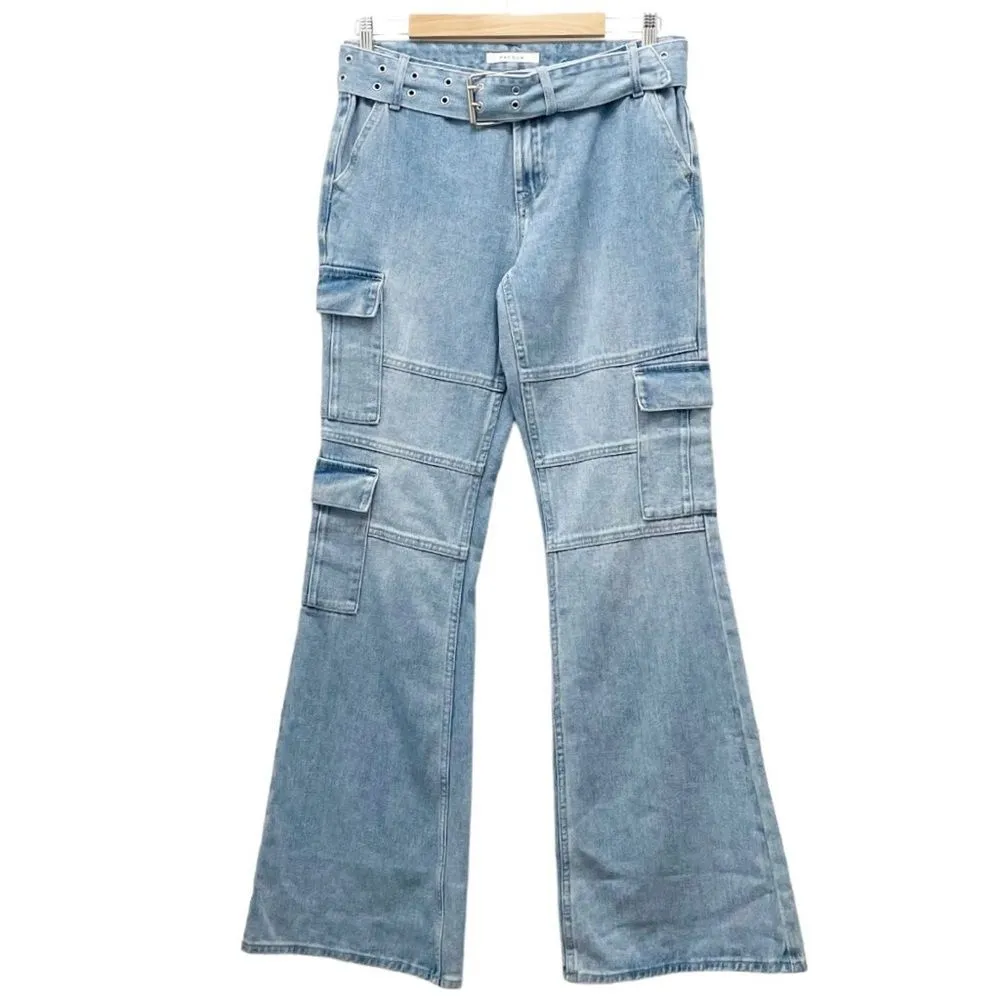 PacSun Light Blue Low Rise Cargo Flare Jeans Size 28 | 6 Y2K Grommet Pac Sun - Image 3