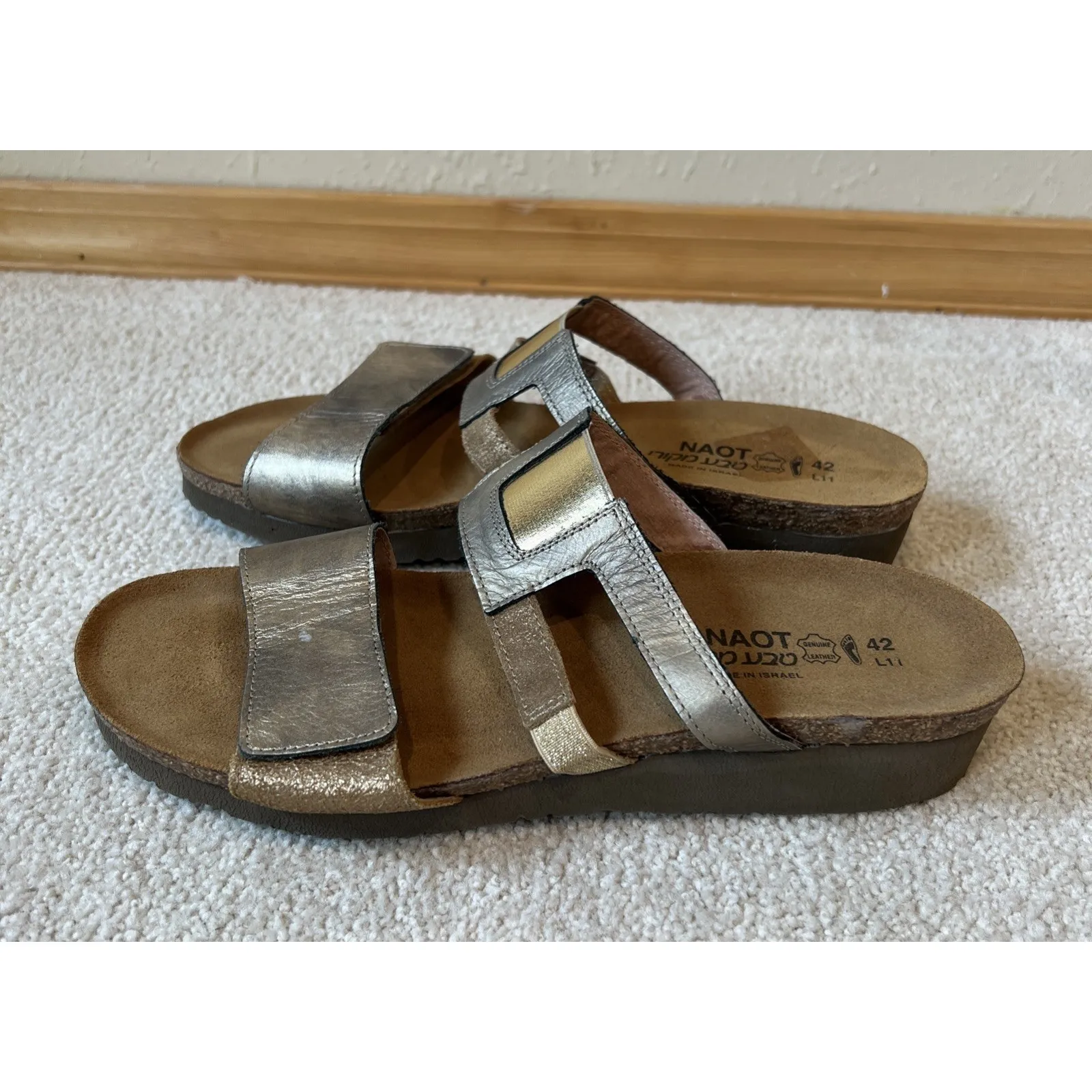 Naot Leather Nancy Sandals Bronze Gold Size‎ 42 US 11 11.5 Slip On Slides Brown - Image 3