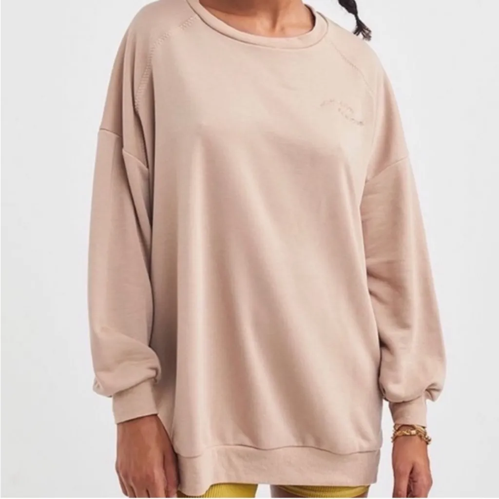 For Love and Lemons Alex Oversized crewneck Pullover Sweatshirt Tan Embroidered - Image 2