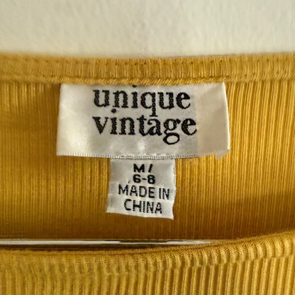 UNIQUE VINTAGE | Mustard Yellow Ribbed Boat Neck 3/4 Sleeve Shirt | Medium - Image 2