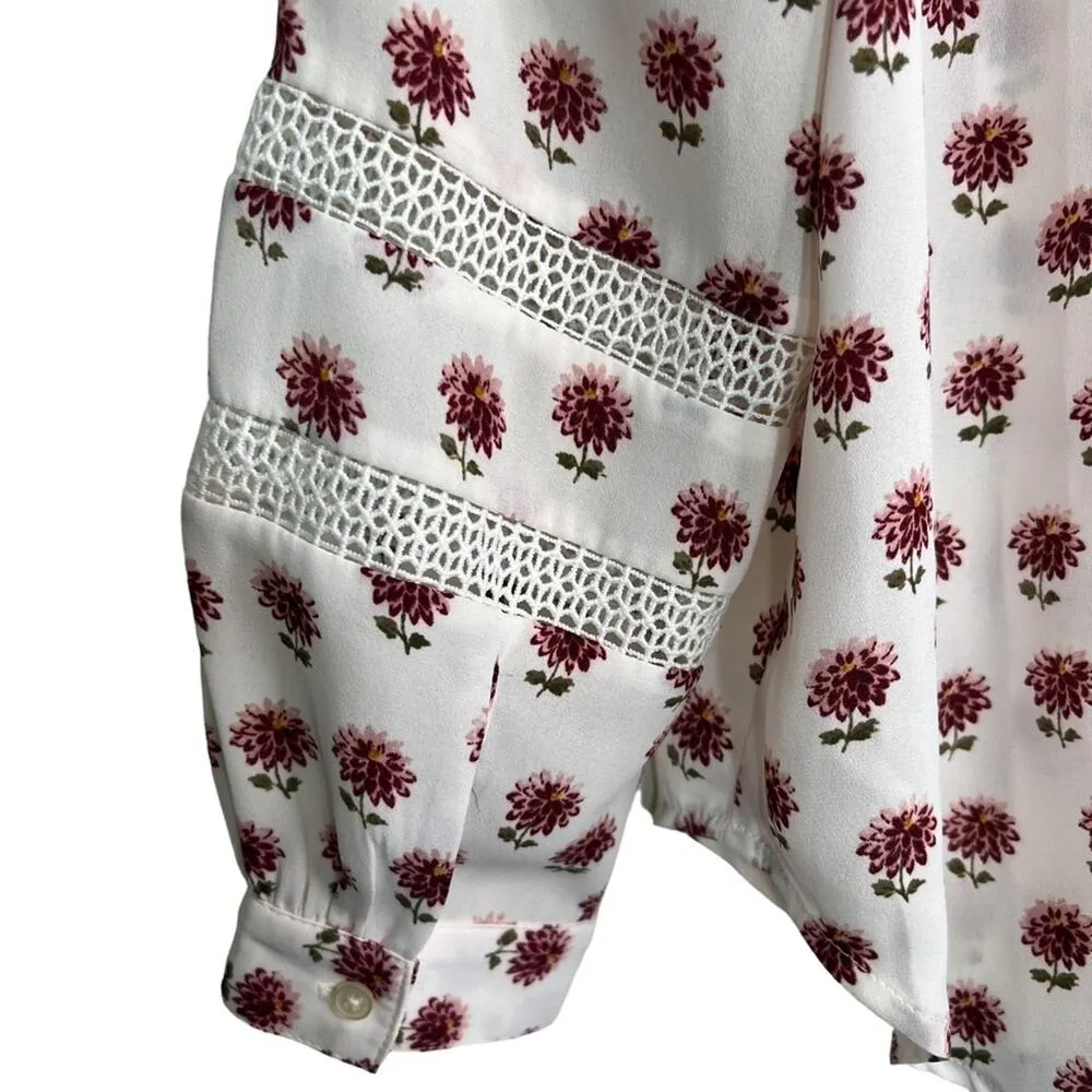 LOFT Floral Eyelet Blouse White M - Image 6
