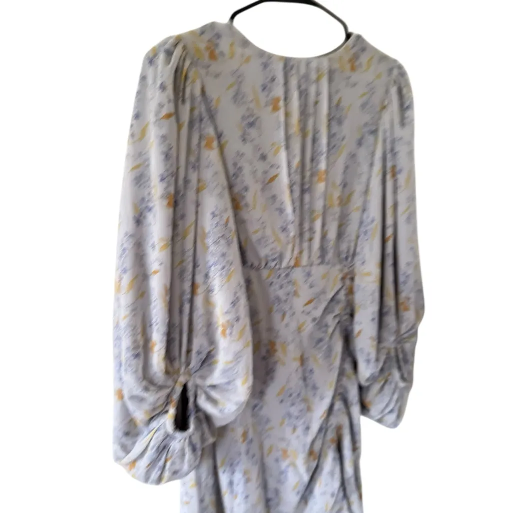 O.P.T Floral Ruched Chiffon Midi Dress Blue Size M - Image 6