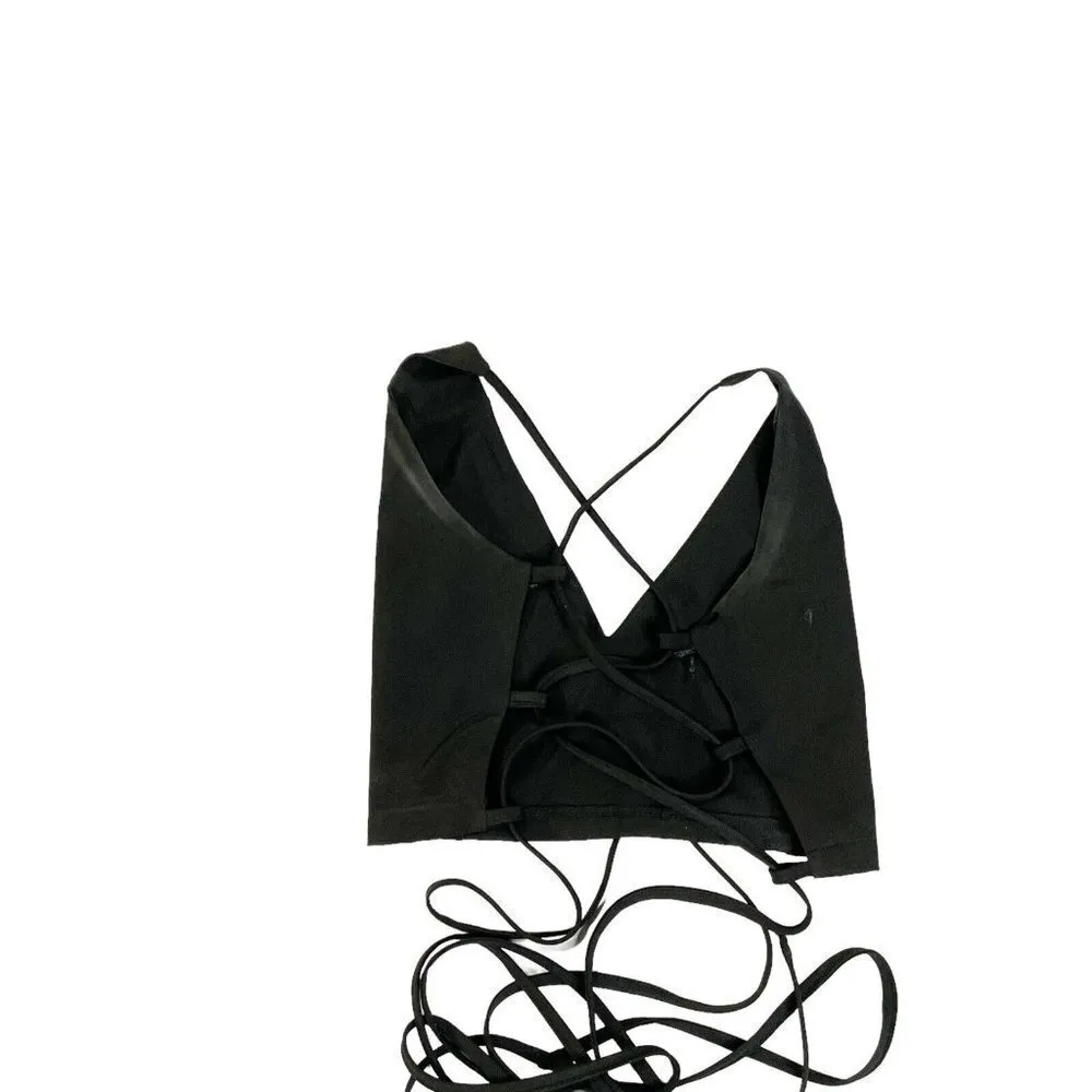 Shein Black V-neck Open Lace Back Cropped Tank Top S Strappy Festival - Image 4