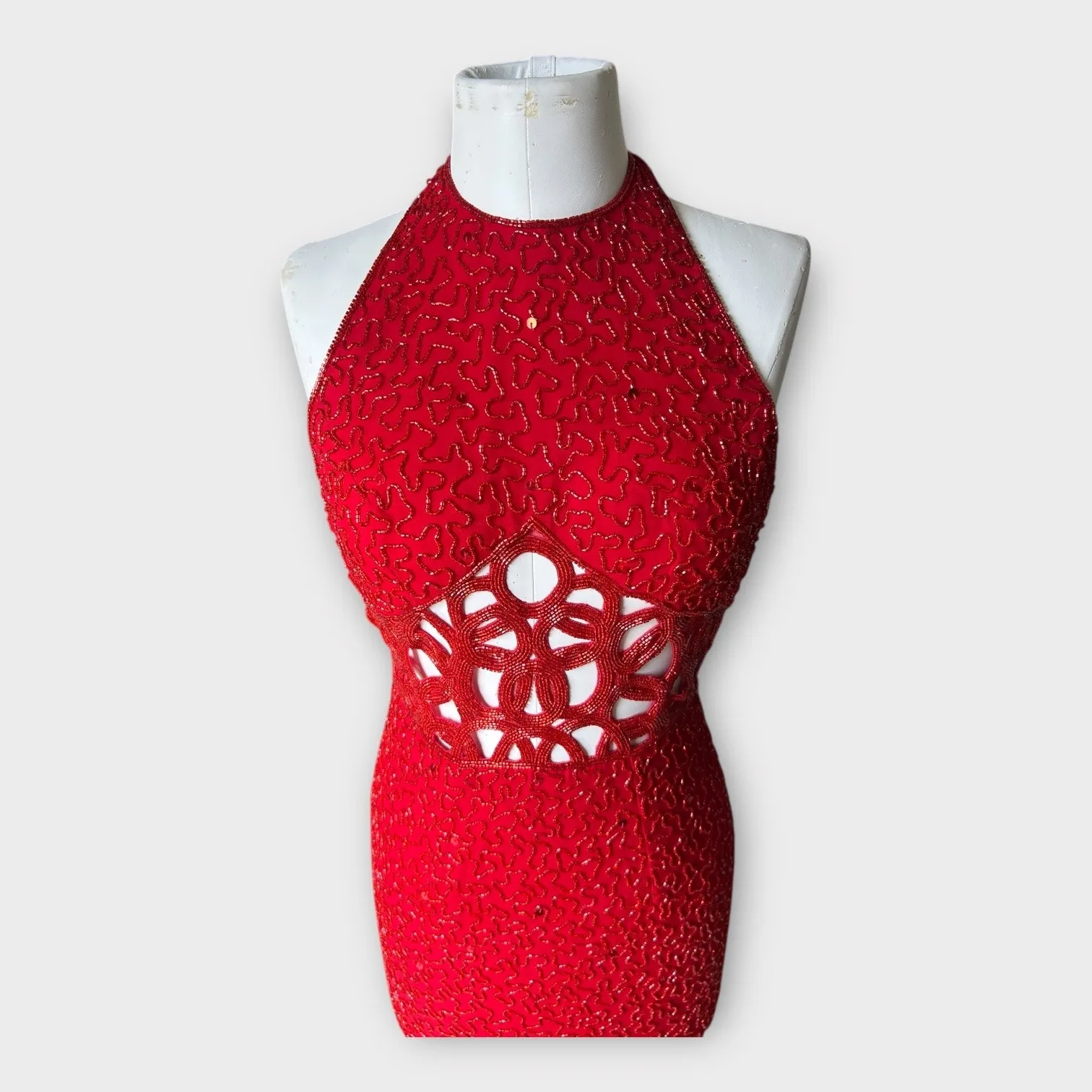 Vintage Sean Collection Beaded Silk Formal Dress Women's XS Glam Prom Coquette - Image 6