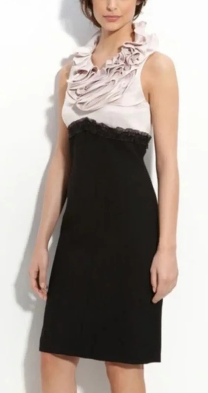 JS Collections Ruffle Collar Crepe Pink & Black Sleeveless Sheath Dress Size 10 - Image 1