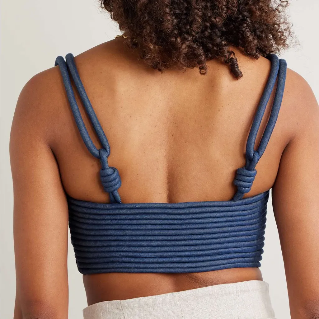 ANDRES OTALORA Redes cropped corded chambray top size 0 couture retail $645 Blue - Image 4