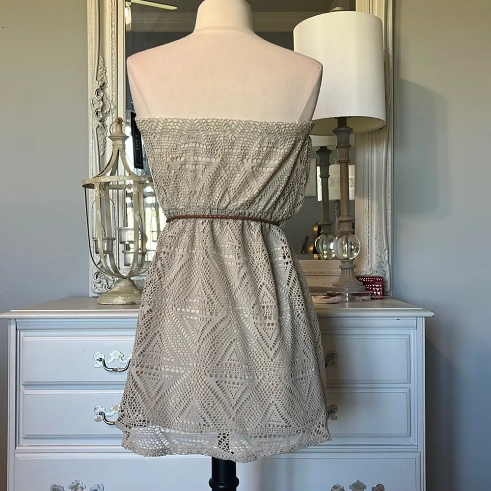 Strapless Dress Khaki Lace A Byer Womens M New Mini - Image 5