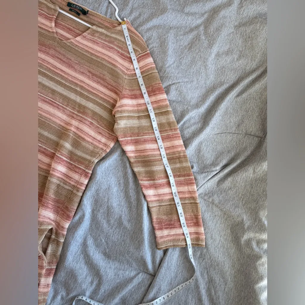 Lauren Ralph Lauren Womens Sweater XL Tan Pink Striped Linen Cotton Capsule - Image 9