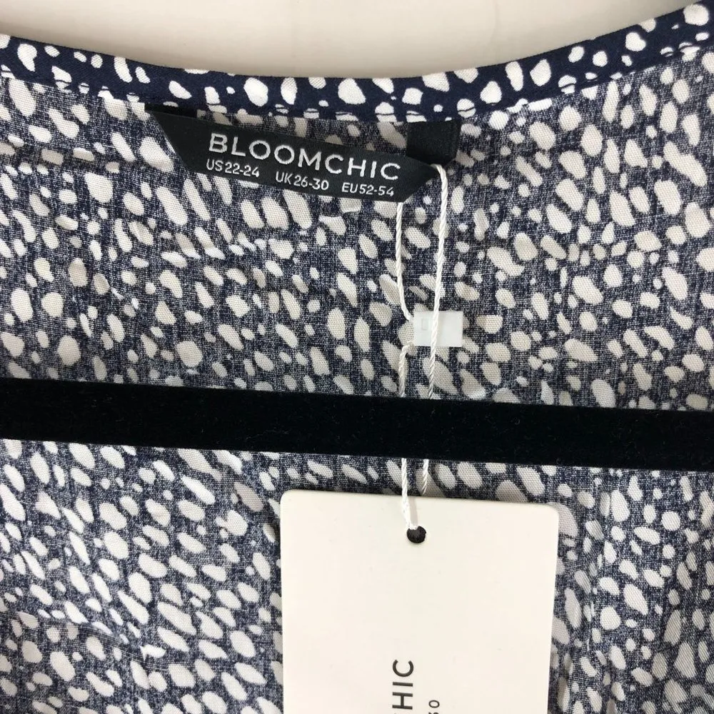 Bloomchic Womens Polka Dot Ruffle Sleeve Keyhole Neck Blouse Indigo White 22-24 - Image 5