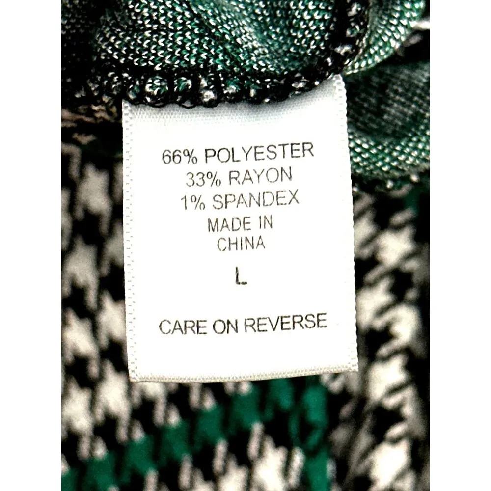 7th Avenue Large Houndstooth Plaid Pants Green Black Stretch Flare Work Trousers - Image 9