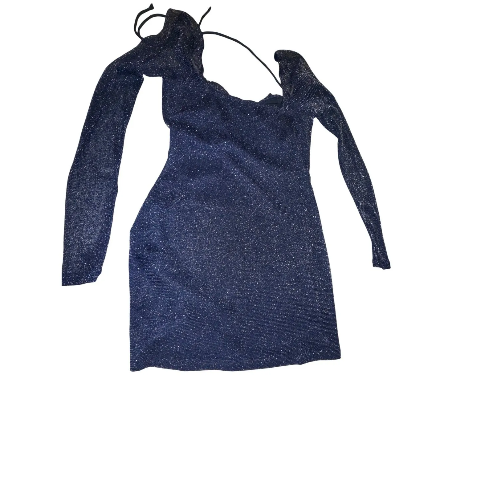 PRINCESS POLLY Navy Sparkle Long‎ Sleeve Ruched Bodycon Mini Dress US 6 - Image 5