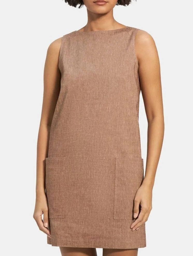 Theory Mod Sleeveless Bronze Linen Blend Shift Dress Size 2 NWT - Image 15