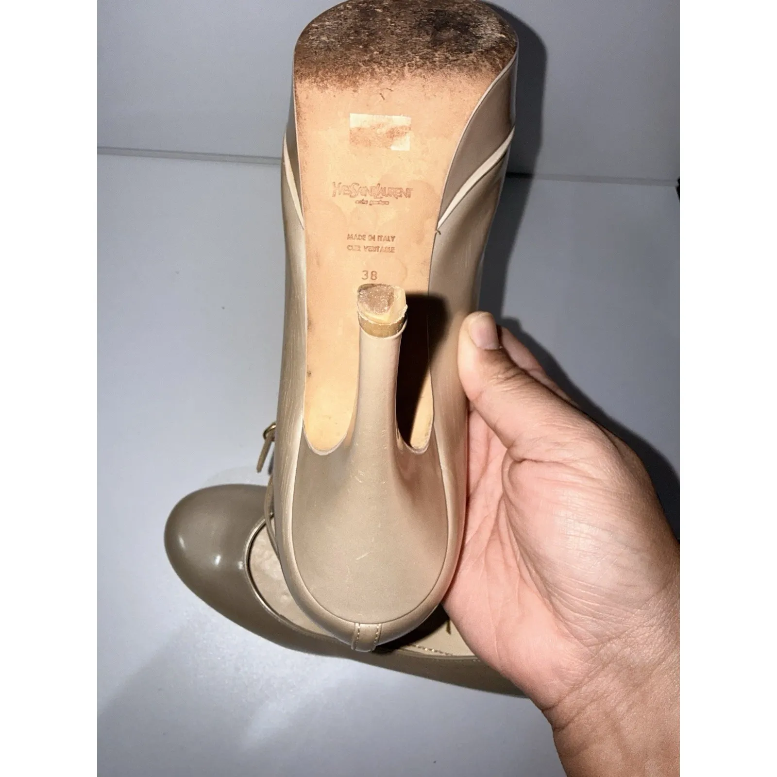 YSL YVES SAINT LAURENT LA PERLE 75 PUMP PATENT LEATHER PLATFORM SHOES 38 Y2K - Image 13