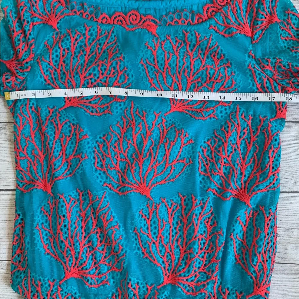 Lilly Pulitzer Cee Cee Snorkel Teal and Coral Red Lace Dress in Size 4 - Image 4