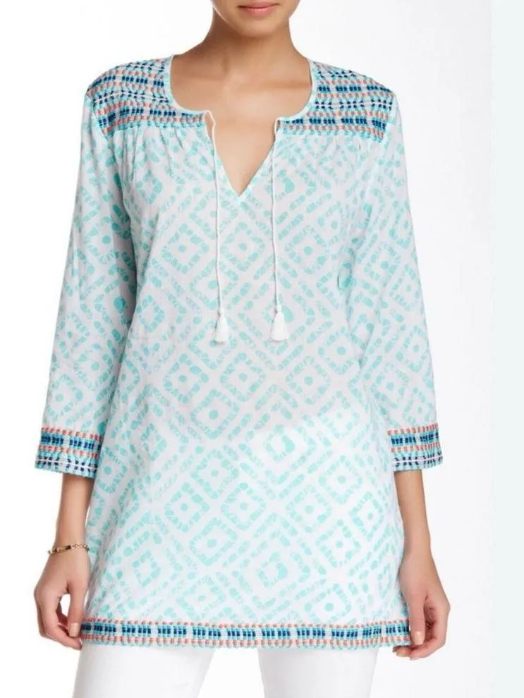 J. McLaughlin Paget Embroidered Tunic Top in Coral Size S - Image 9