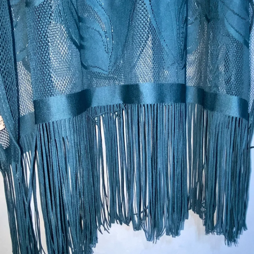 Teal Lace Fringe Hem Cover Up Tropical Floral Boho One Size Blue Size undefined - Image 3
