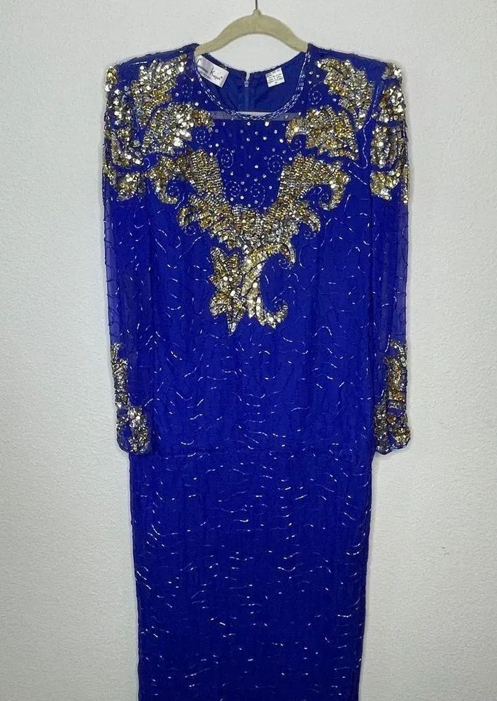 Vintage Laurence Kazar Silk Beaded Dress - Image 12