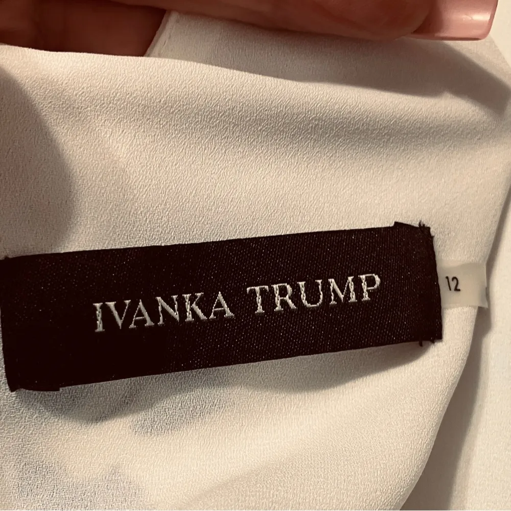 Ivanka Trump Ruffle Top White Floral Chiffon Midi Dress size 12, Like New - Image 5