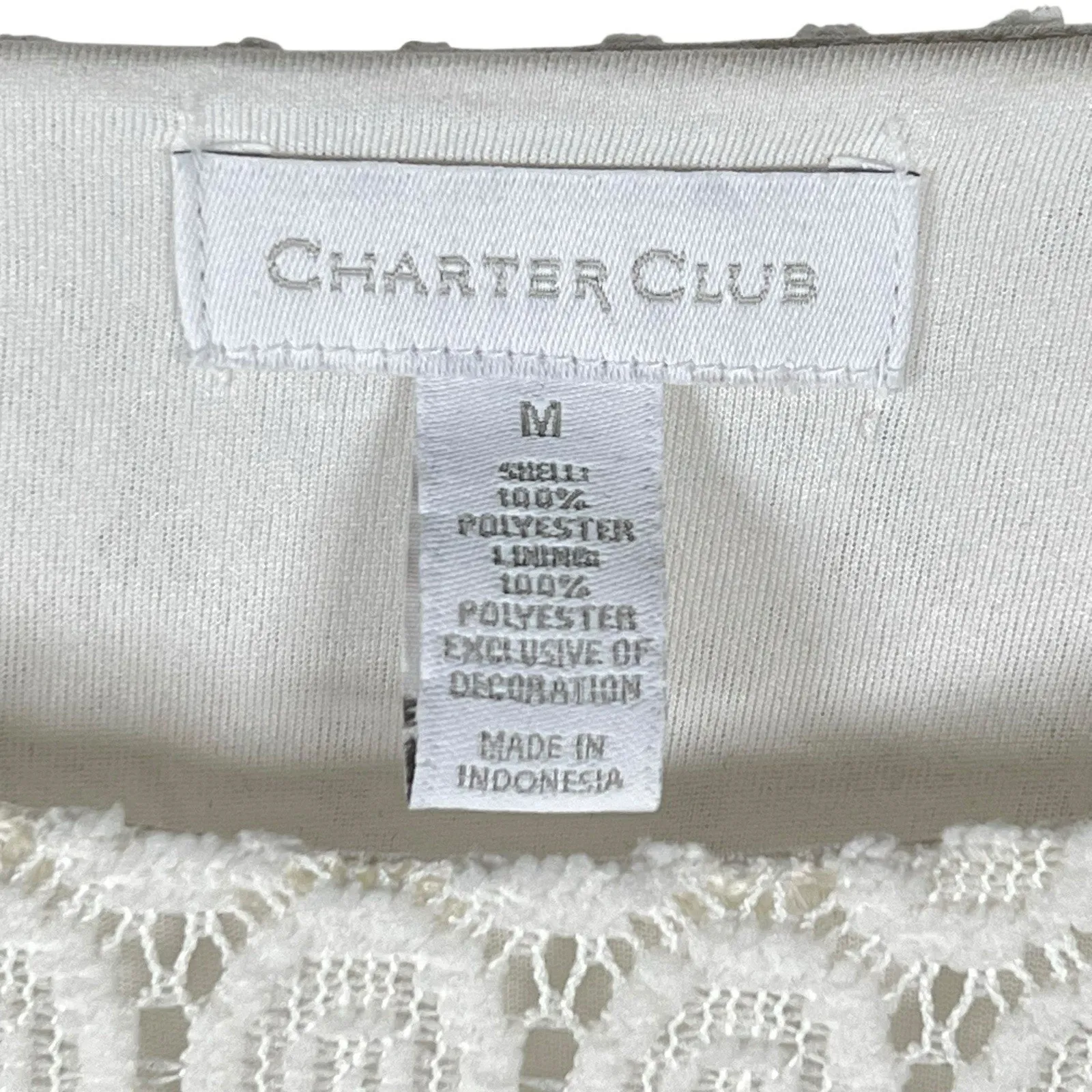 Charter Club Womens White Crochet Lace Top Crew Neck 3/4 Sleeve Size Medium - Image 7