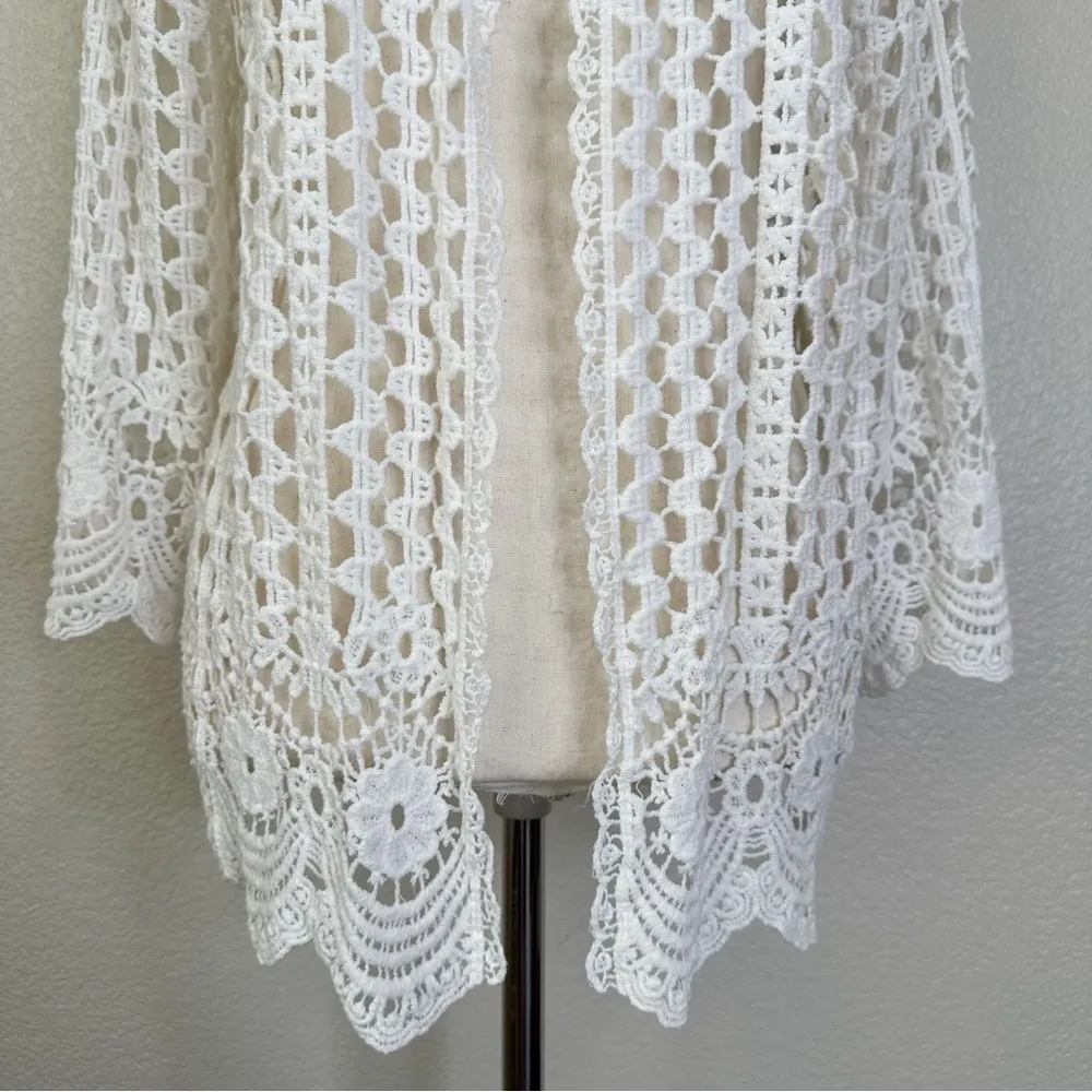 Do Everything In Love White Crochet Knit Open Front Cover up Cardigan, One Size - Image 4