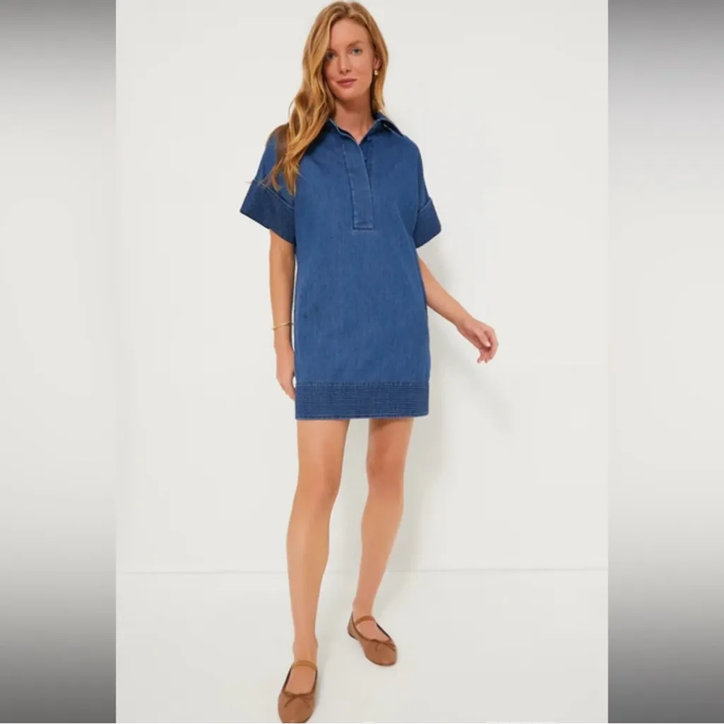 Tuckernuck Denim Trapunto Stitch Sofia Shirt Dress Blue Mini XL - Image 5