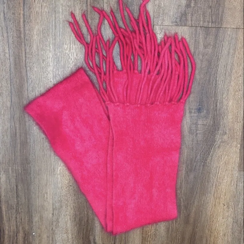 Angora Rabbit Hair Scarf Vibrant Pink Fringe - Image 4