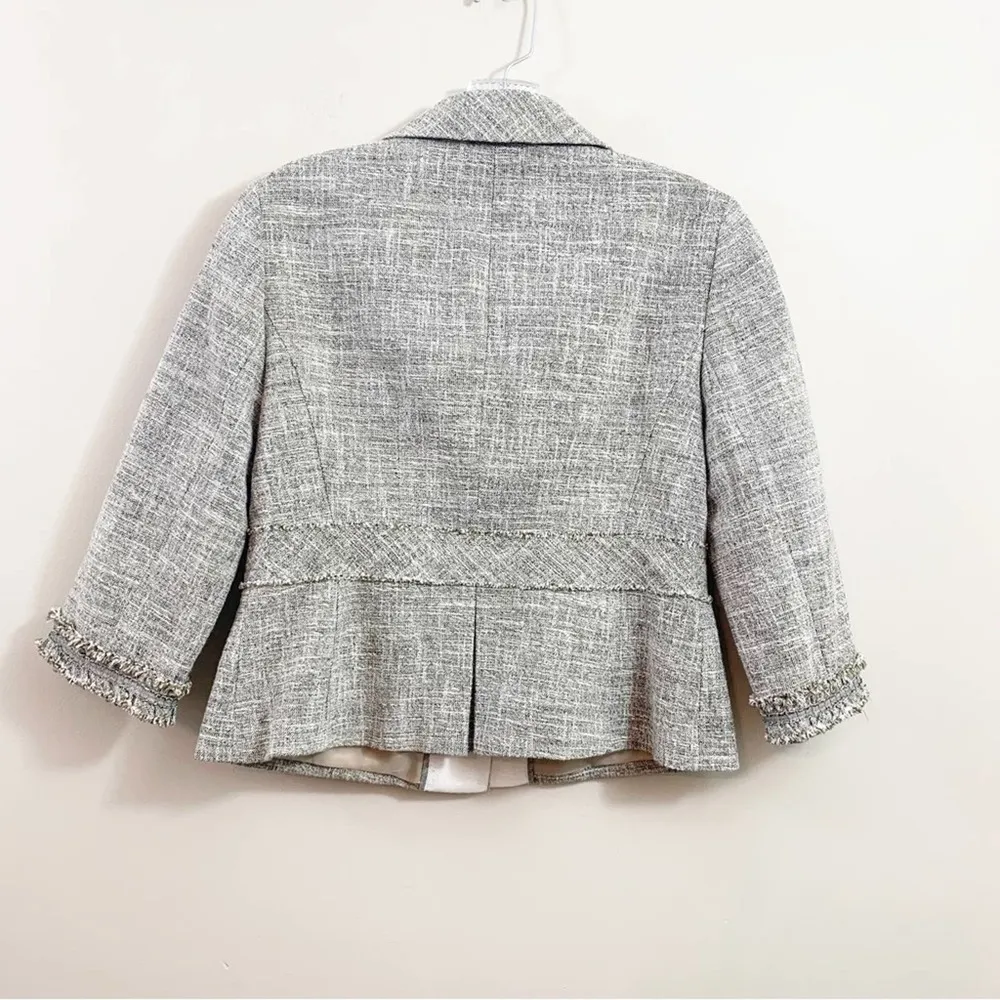 Ann Taylor Fine Italian Fabric Woven/Fringe Green/White Blazer - Image 6