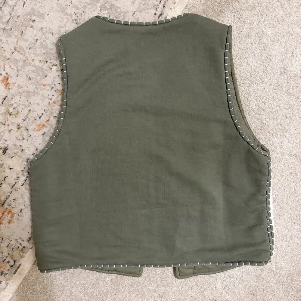 Zara Embroidered Quilted Open Front Vest - Image 7