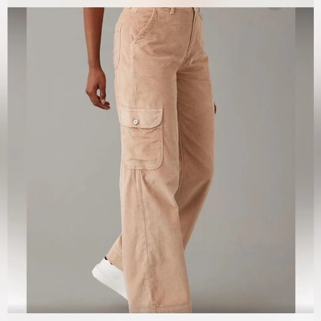 American Eagle Outfitters Tan Wide Leg Baggy Corduroy Cargo Pants - Image 2