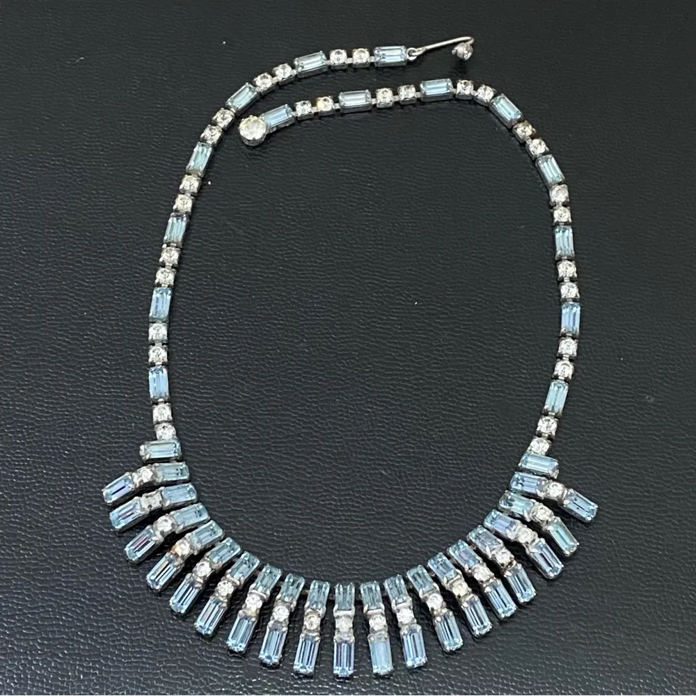 Vintage Unsigned Juliana? Blue Topaz Bib Statement Choker Necklace 35.0g - Image 4