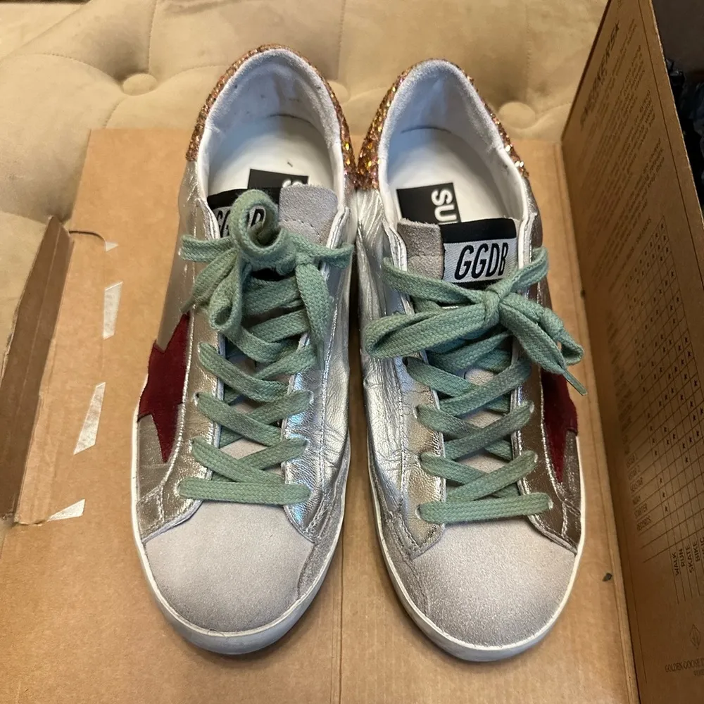 Golden Goose Superstar Leather Sneaker with Glitter Heel - Image 2