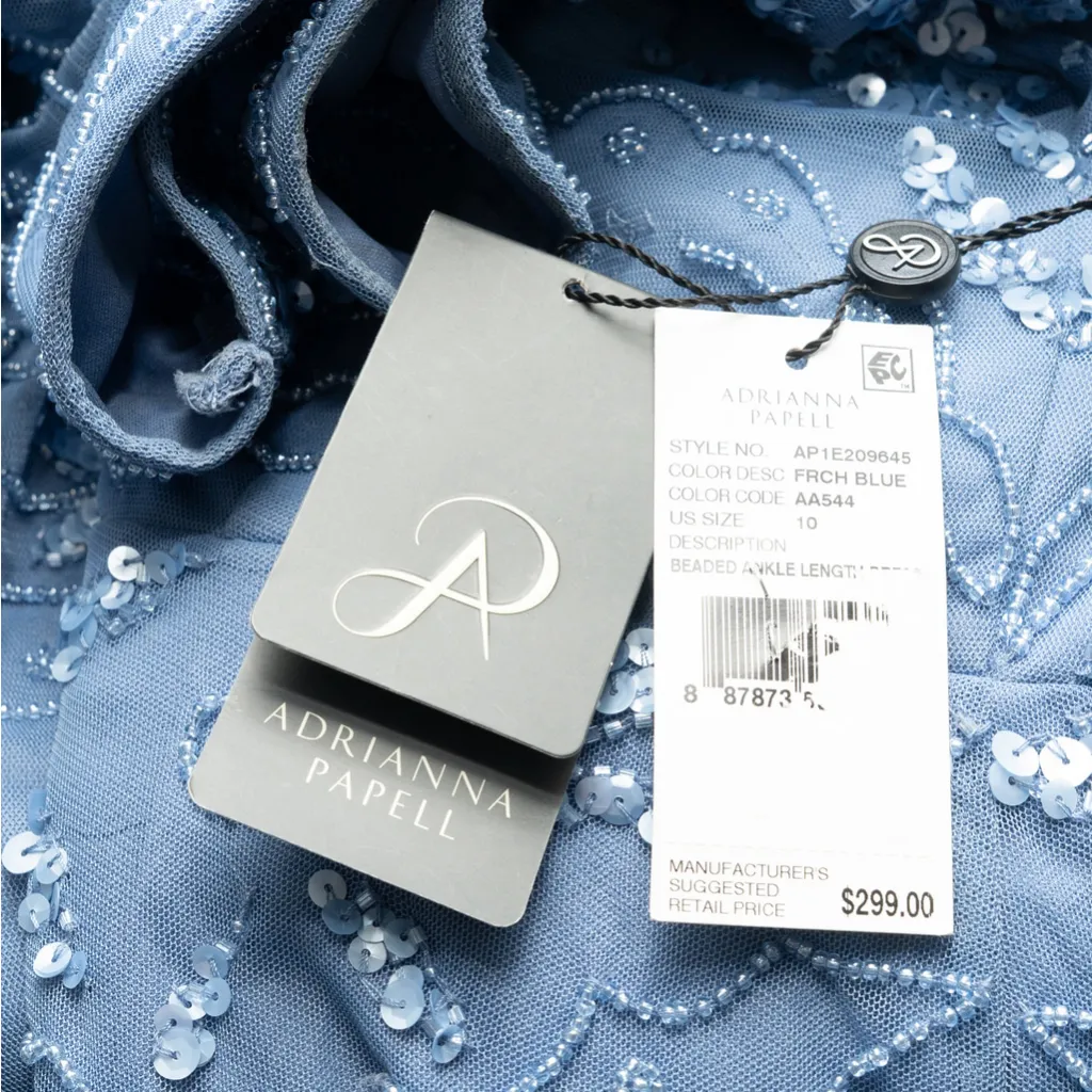 Adrianna Papell Hand-Beaded Ankle-Length Dress in French Blue Size 10 NWT - Image 8