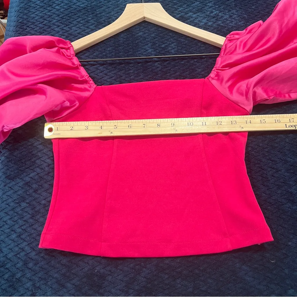 AEL Amy‎ Enjoy Life Square Neck Puff Sleeve Crop Top Pink NWT Size XS - Image 15