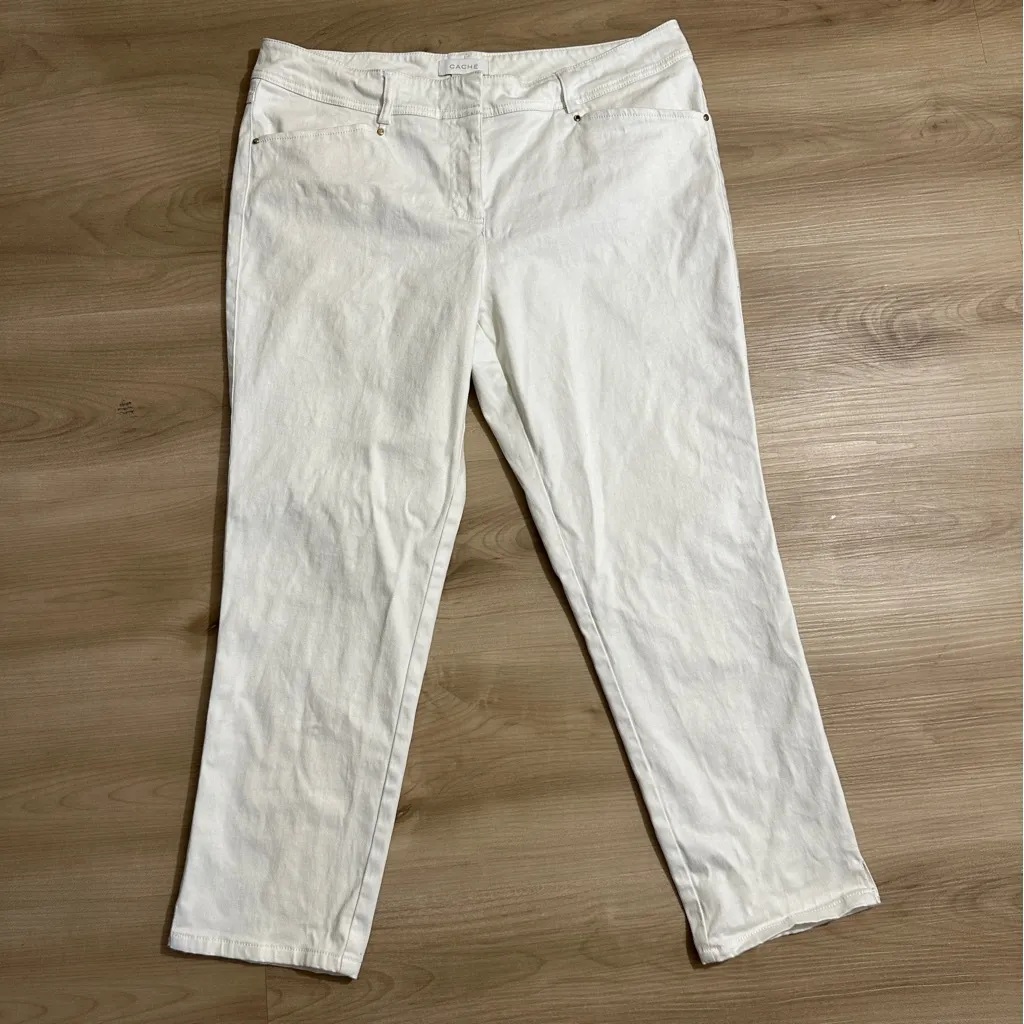 Cache White Denim Stretch Cropped Jeans Size 14‎ - Image 9