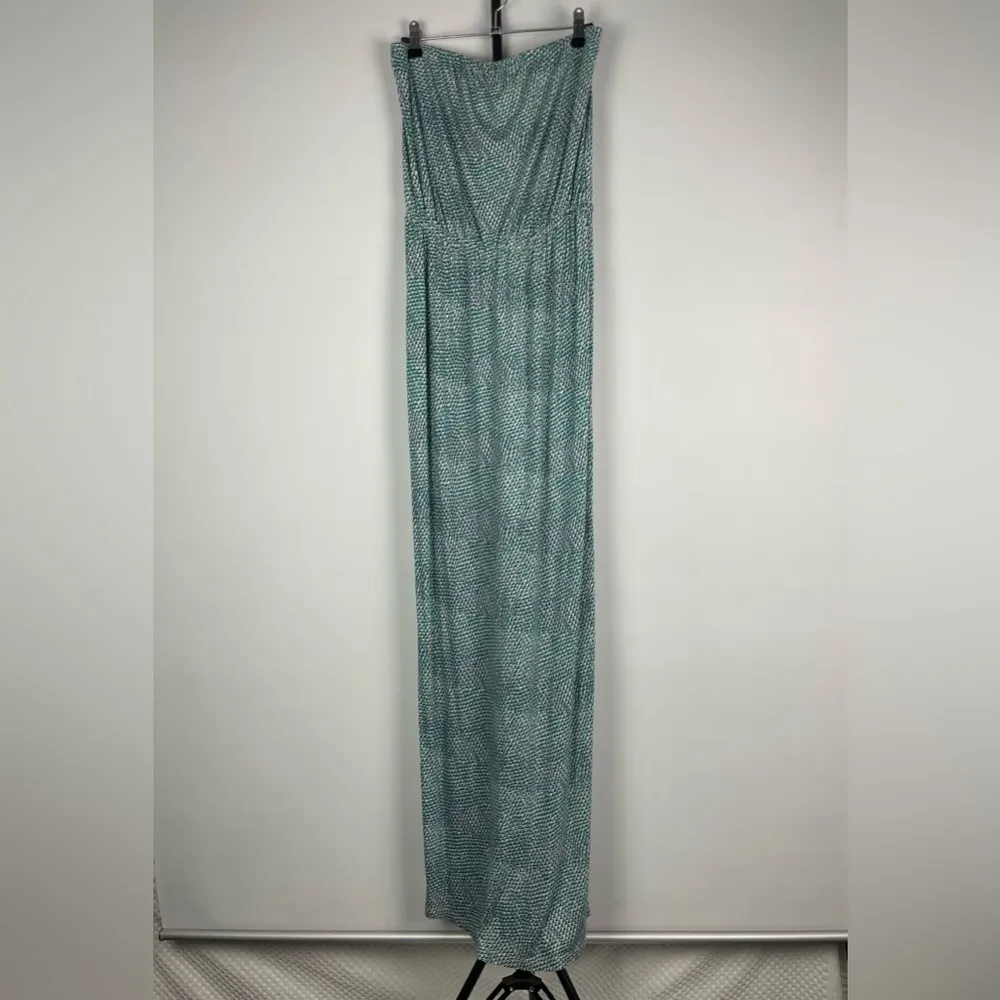 Joie Dalila Blue Green‎ All Over Leaf Pattern Strapless Coastal Beach Maxi Dress - Image 3