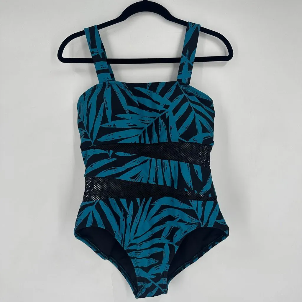 Carmen Marc Valvo NWT Women’s Spliced Mesh Panels One-Piece Blue Size 14 Large - Image 2