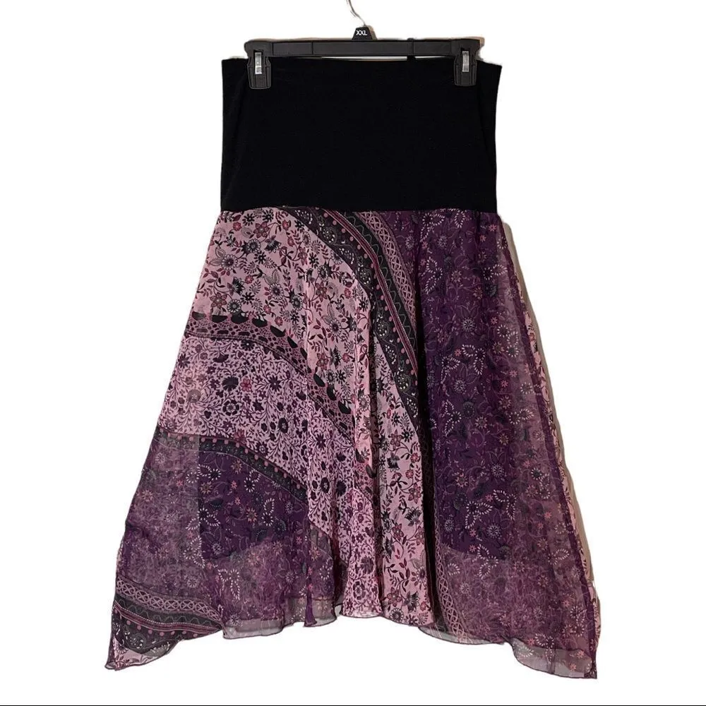Luna Chix Purple Pattern Block Floral Asymmetrical Hemline Skirt Large Jrs L Size undefined - Image 2