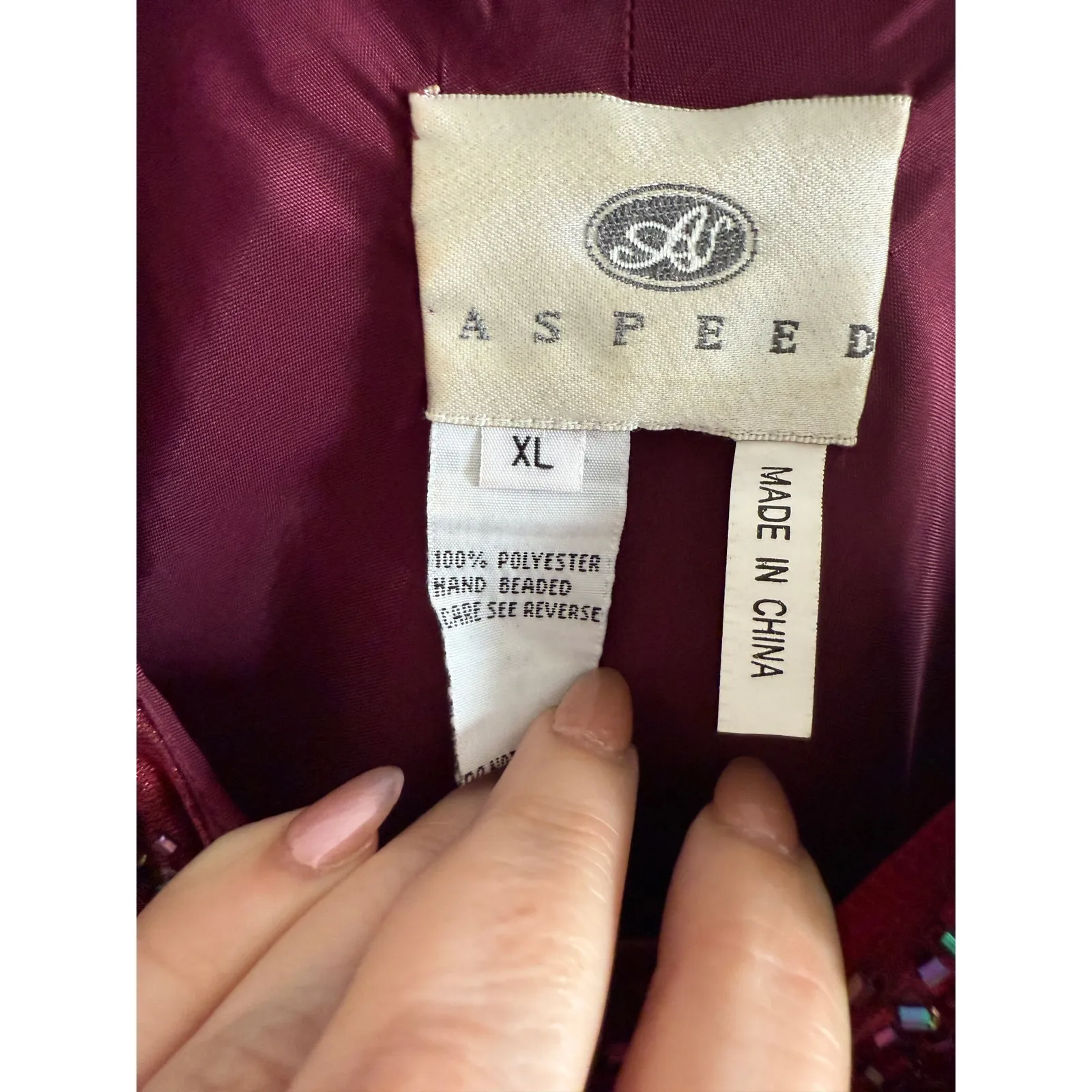 Y2K Vintage ASPEED Burgundy High Neck  Beaded Gown Prom Dress Extra Large - Image 4