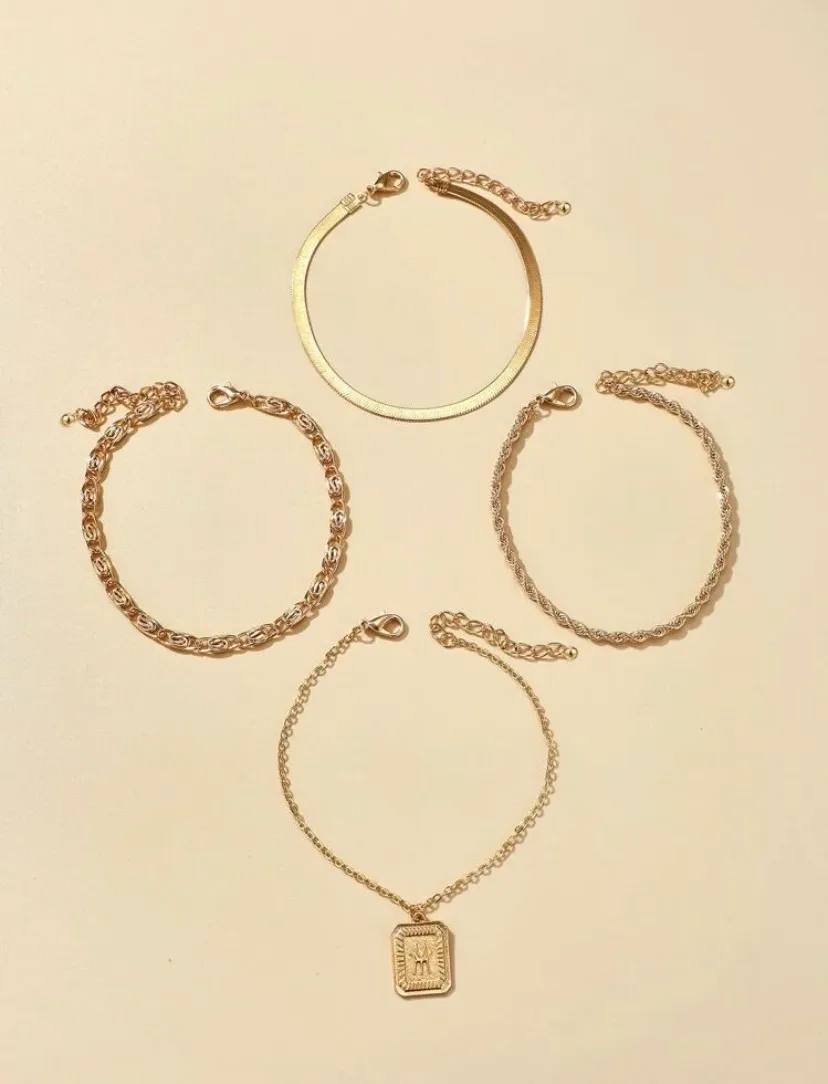 Boutique 4pc Chain Anklets - Image 3