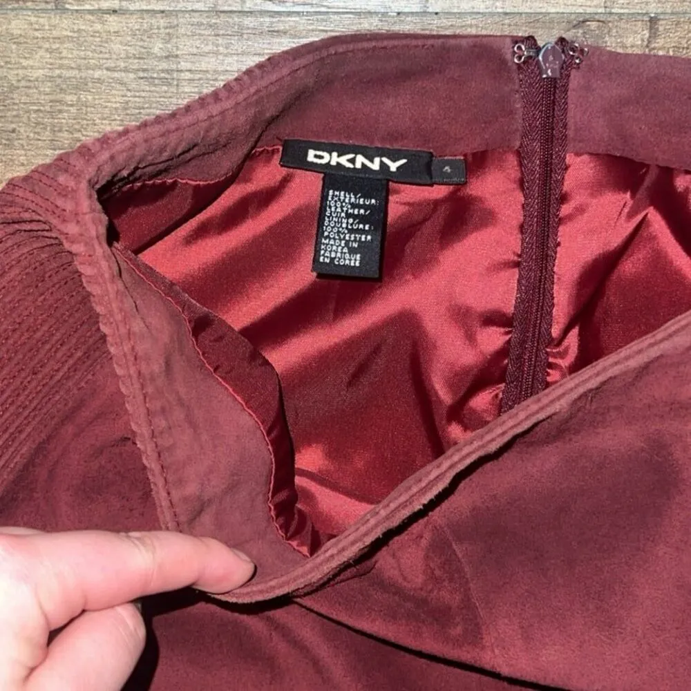 Vintage DKNY 100% leather burgundy maroon skirt - Image 3