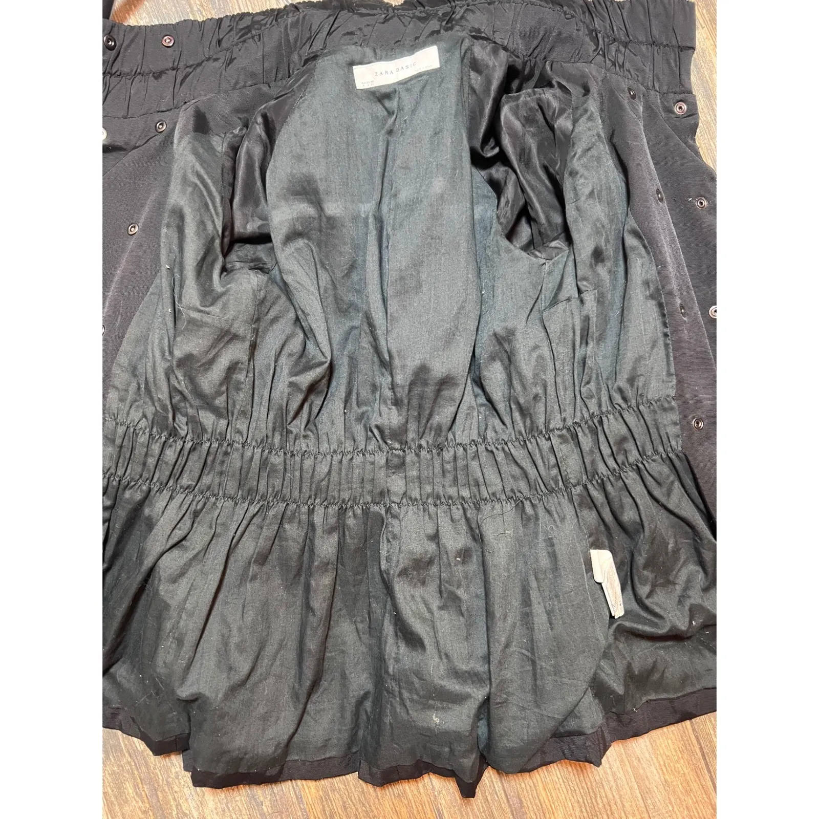 ZARA BASIC Black High Neck Gathered Waist Jacket Double Button Medium Millitary - Image 3