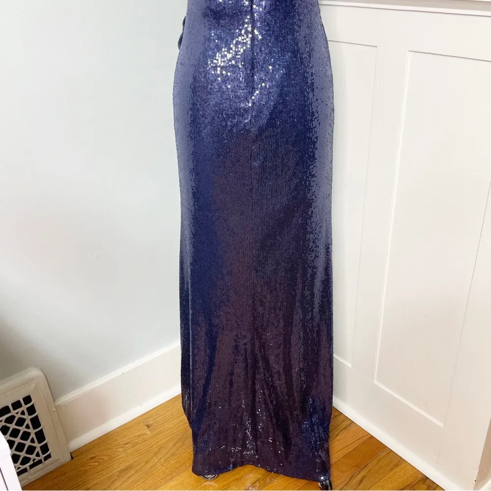Cache Navy Blue Sequin Formal Gown Maxi Dress with Slit 4 - Image 10