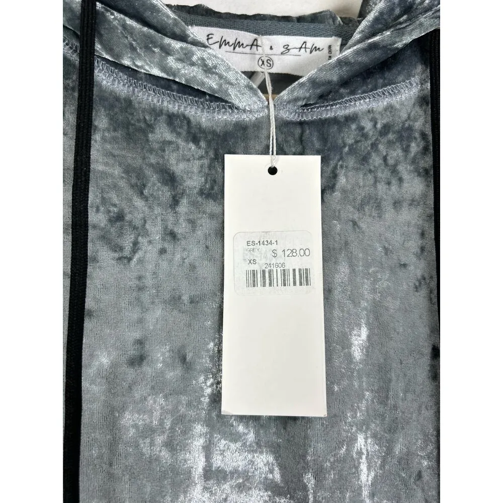 LF Emma & Sam Silver Crushed Velvet Hoodie XS NWT - Image 4