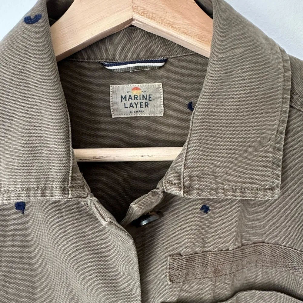 Marine Layer Dusty Olive Gracey Embroidered Chore Utility Jacket Women’s Size XS - Image 4